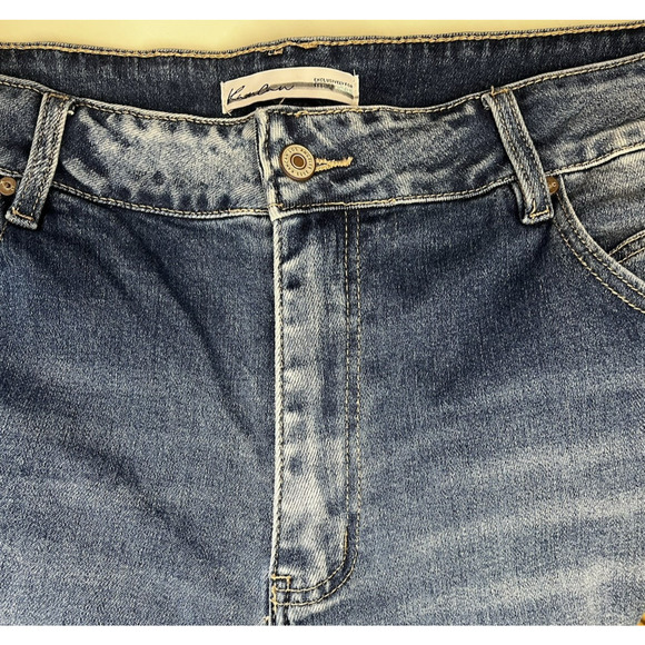 Kancan Flare High Rise Back Seam Jeans Plus Size 20 Medium Wash Raw Hem - Picture 10 of 13